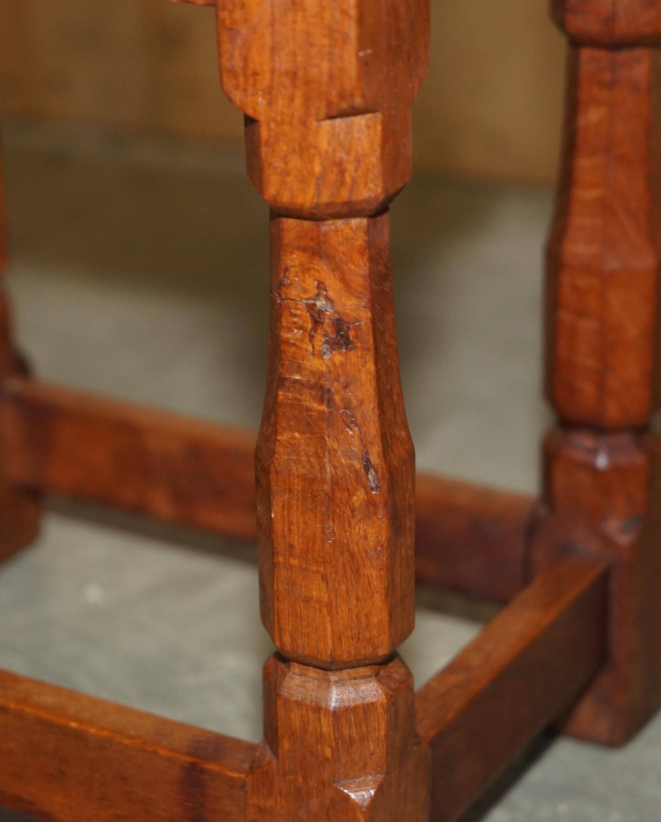 FiNE PAIR OF RTESTORED ORIGINAL 1930'S BURR OAK ROBERT MOUSEMAN THOMPSON STOOLS For Sale 2