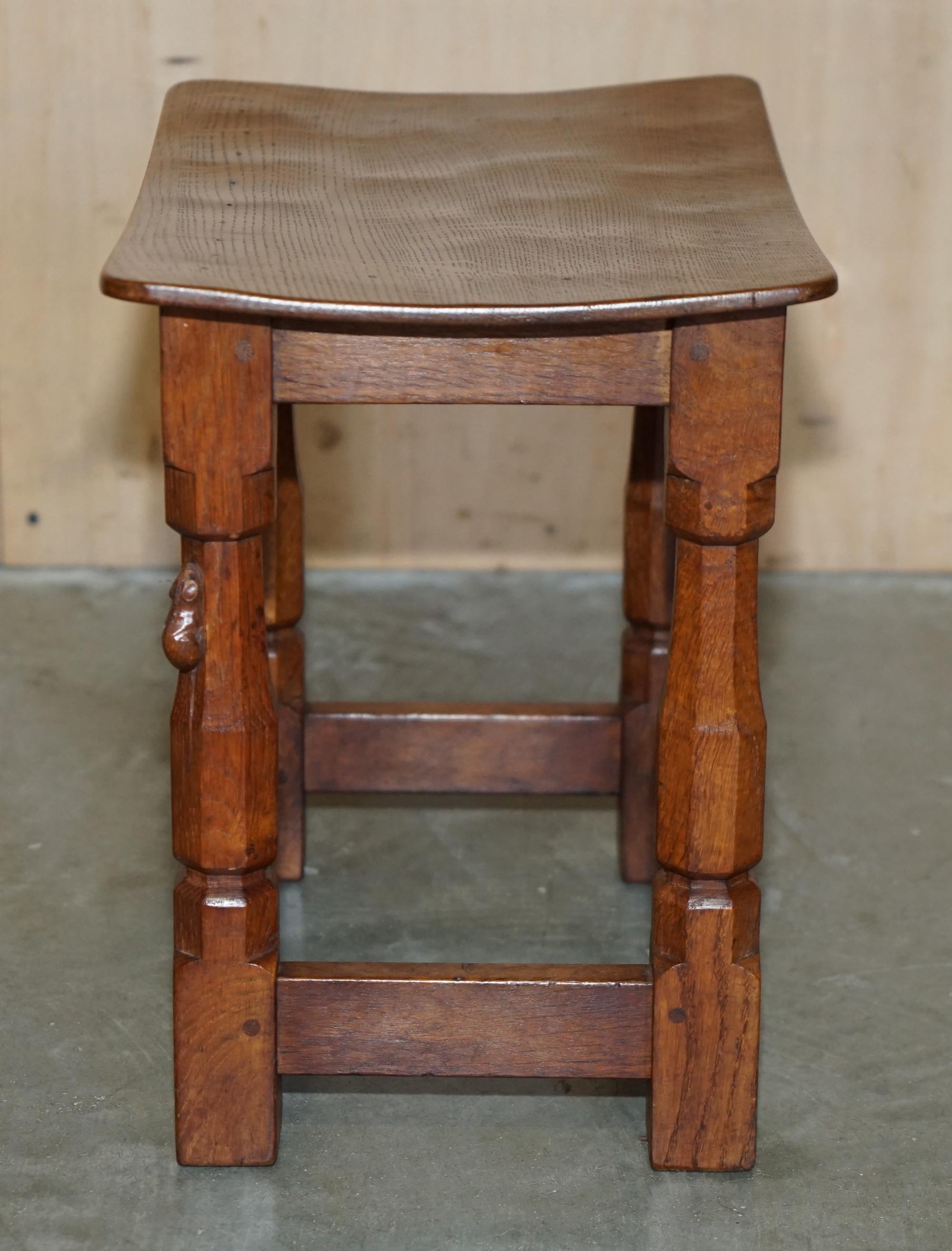 FiNE PAIR OF RTESTORED ORIGINAL 1930'S BURR OAK ROBERT MOUSEMAN THOMPSON STOOLS For Sale 3