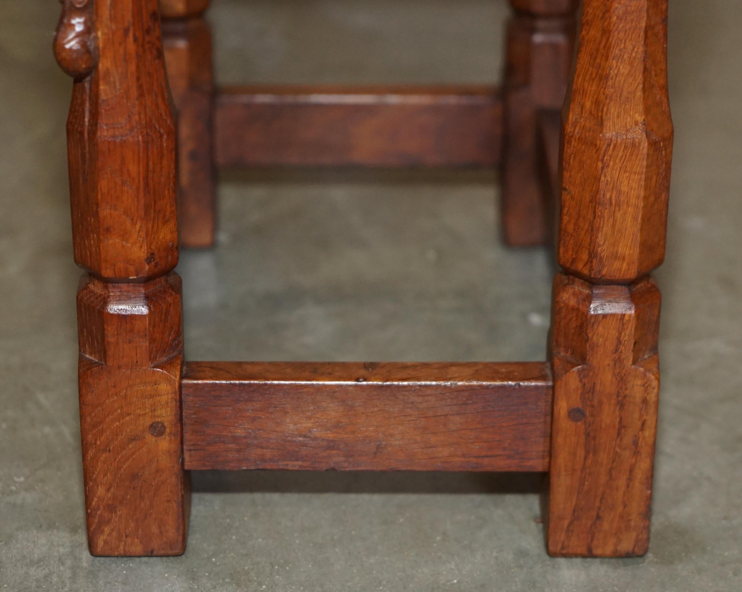 FiNE PAIR OF RTESTORED ORIGINAL 1930'S BURR OAK ROBERT MOUSEMAN THOMPSON STOOLS For Sale 4