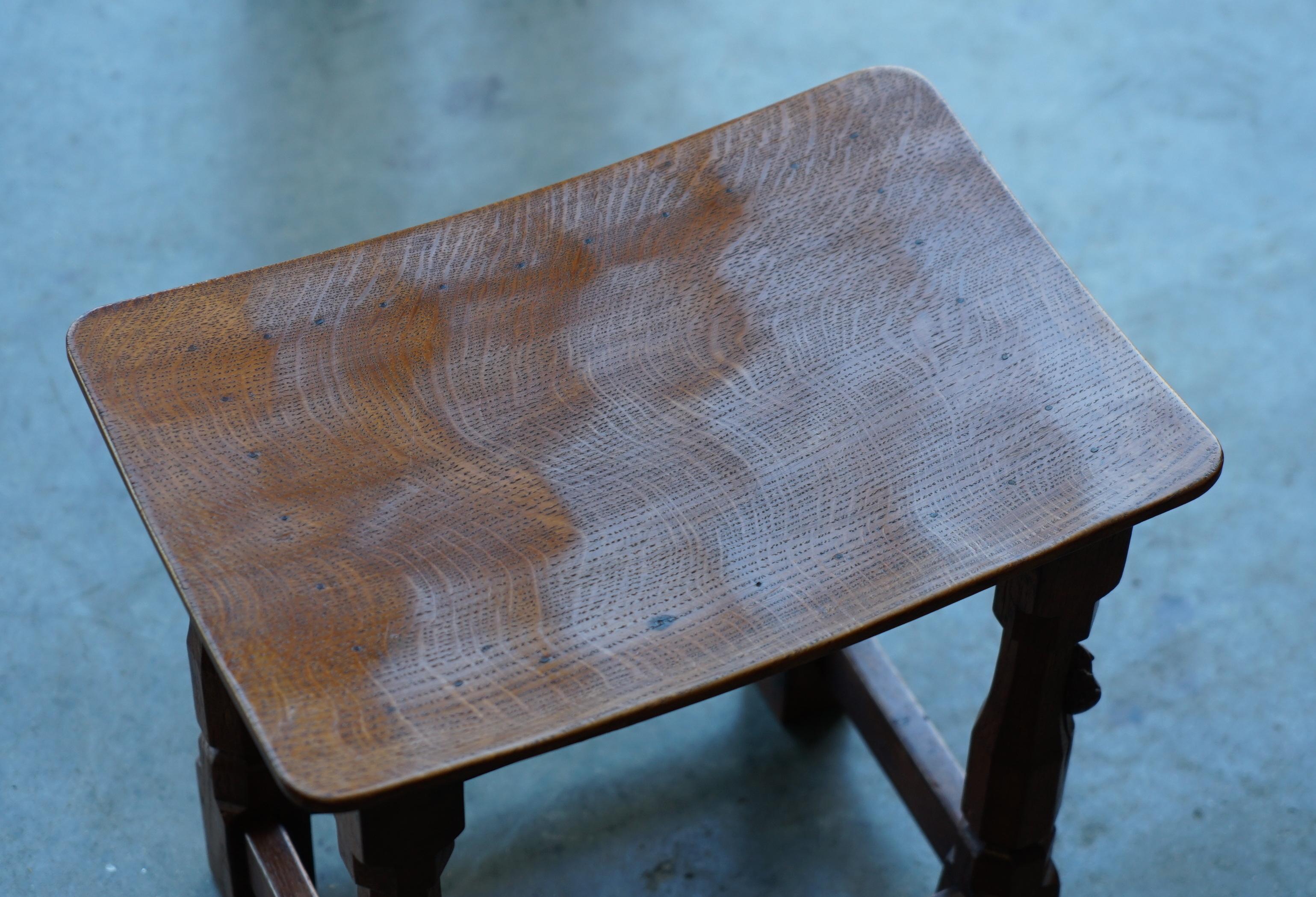 FiNE PAIR OF RTESTORED ORIGINAL 1930'S BURR OAK ROBERT MOUSEMAN THOMPSON STOOLS For Sale 5