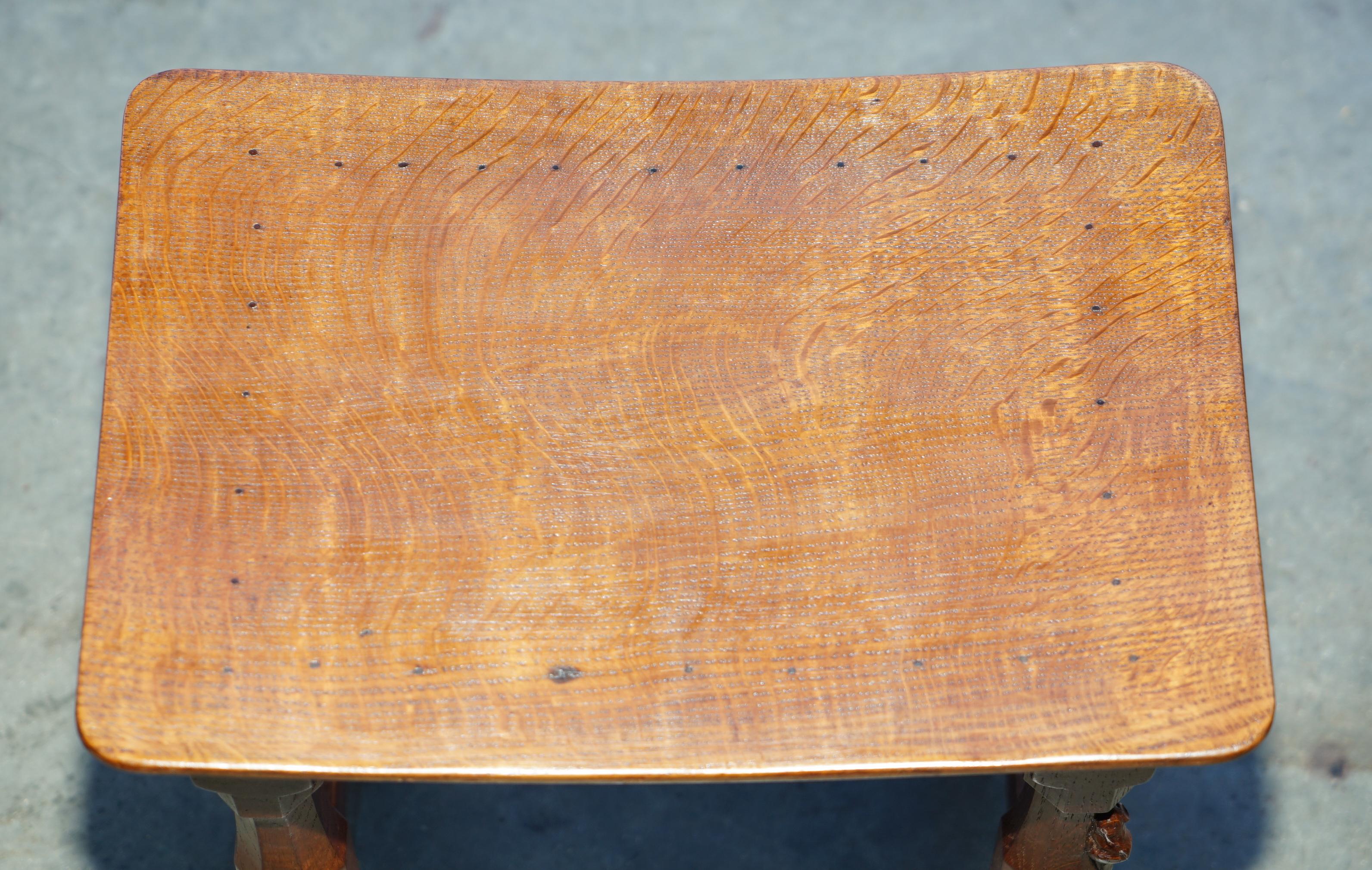FiNE PAIR OF RTESTORED ORIGINAL 1930'S BURR OAK ROBERT MOUSEMAN THOMPSON STOOLS For Sale 6