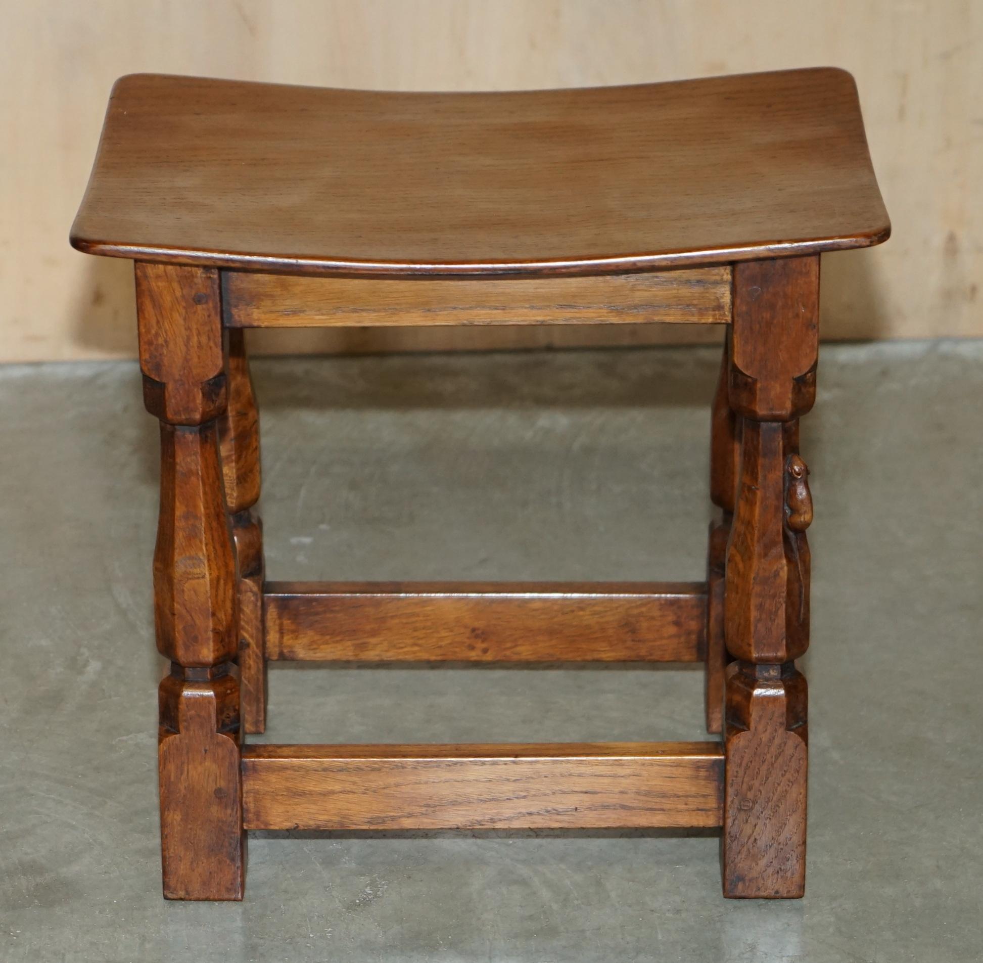 FiNE PAIR OF RTESTORED ORIGINAL 1930'S BURR OAK ROBERT MOUSEMAN THOMPSON STOOLS For Sale 8