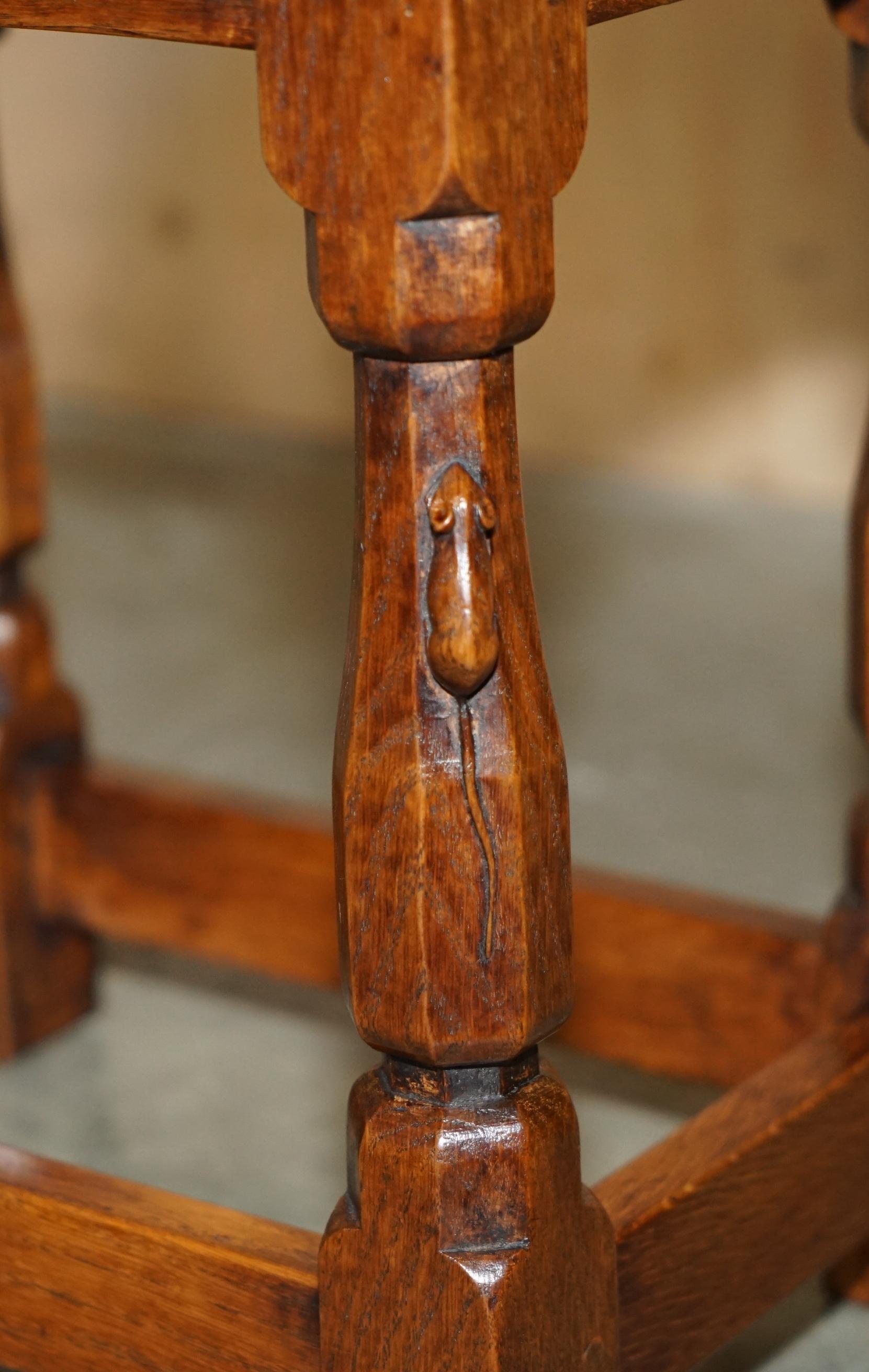 FiNE PAIR OF RTESTORED ORIGINAL 1930'S BURR OAK ROBERT MOUSEMAN THOMPSON STOOLS For Sale 9