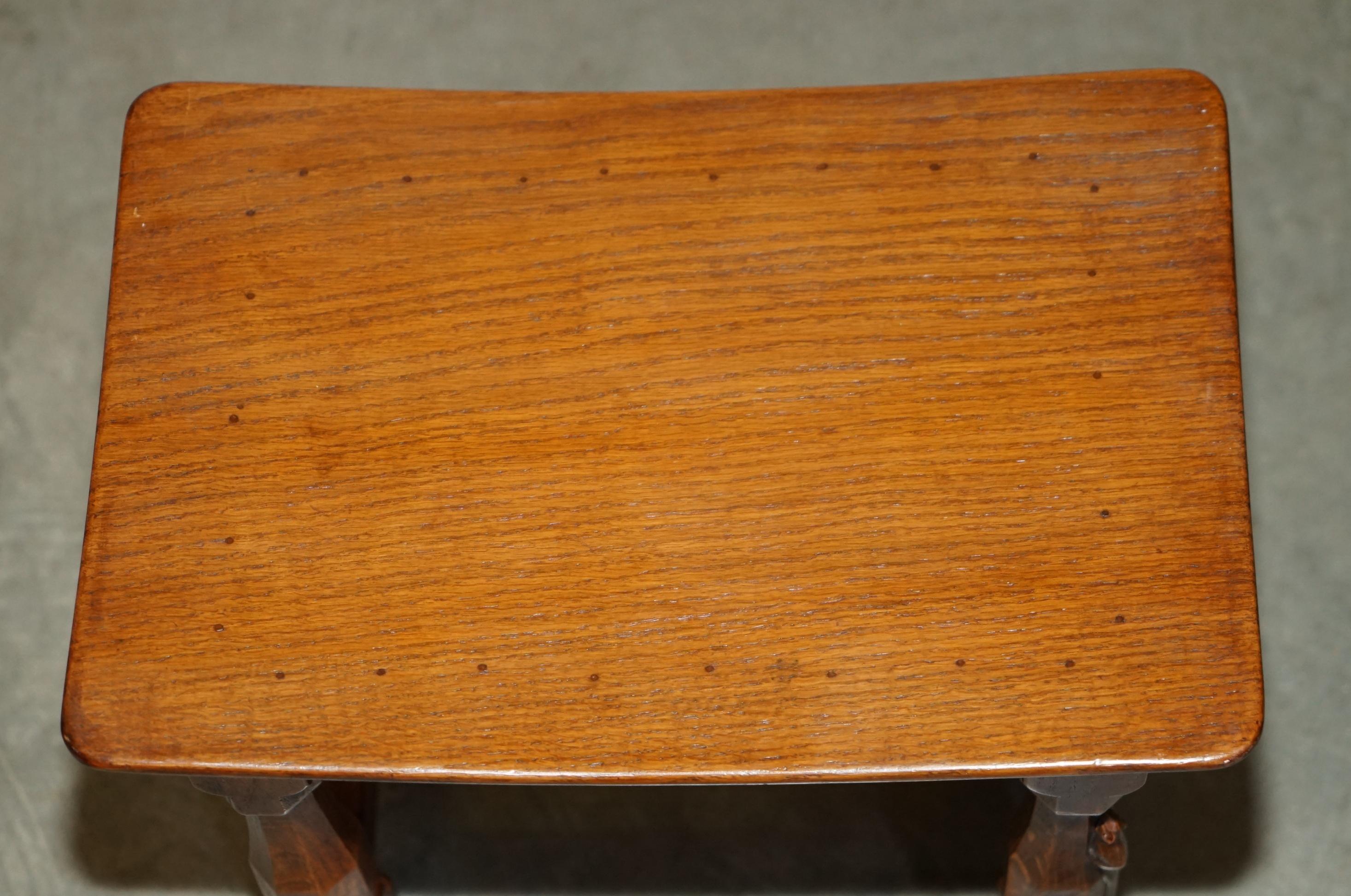 FiNE PAIR OF RTESTORED ORIGINAL 1930'S BURR OAK ROBERT MOUSEMAN THOMPSON STOOLS For Sale 10