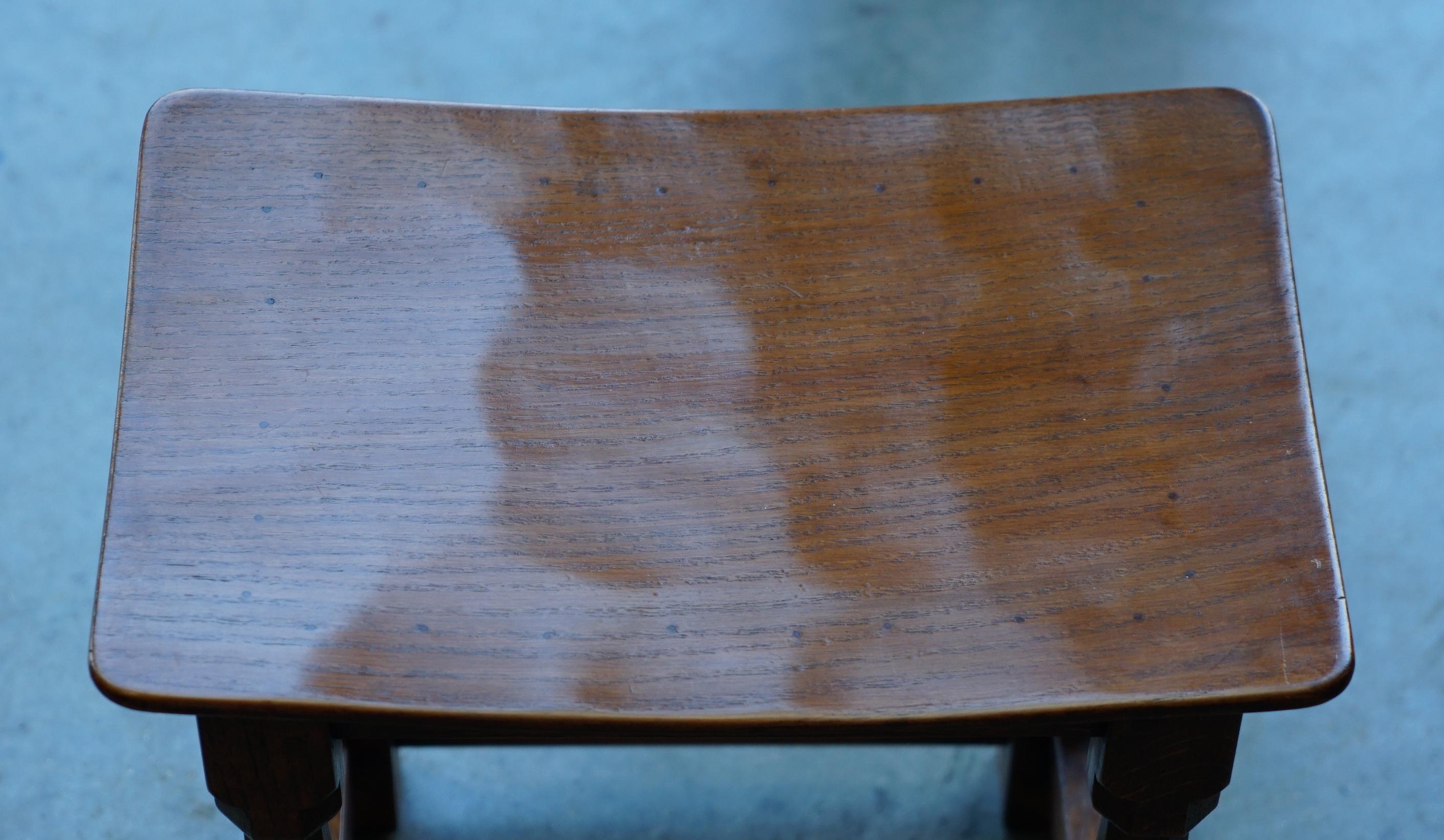 FiNE PAIR OF RTESTORED ORIGINAL 1930'S BURR OAK ROBERT MOUSEMAN THOMPSON STOOLS For Sale 12