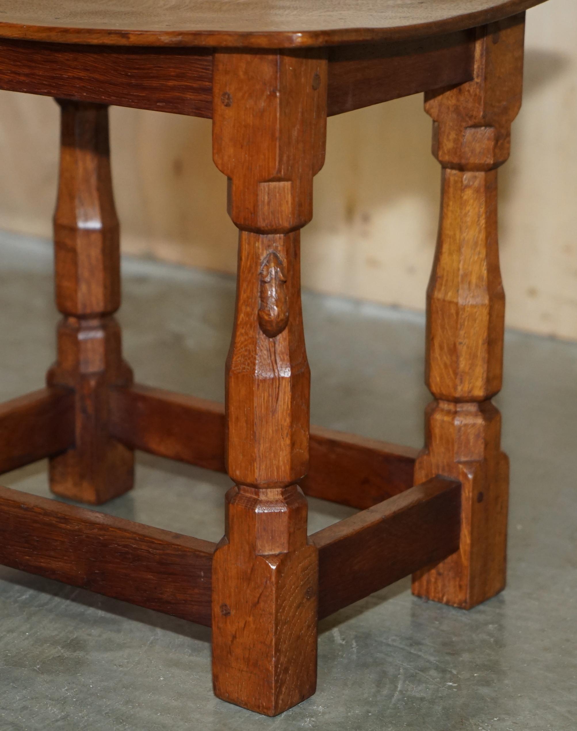 Hand-Carved FiNE PAIR OF RTESTORED ORIGINAL 1930'S BURR OAK ROBERT MOUSEMAN THOMPSON STOOLS For Sale
