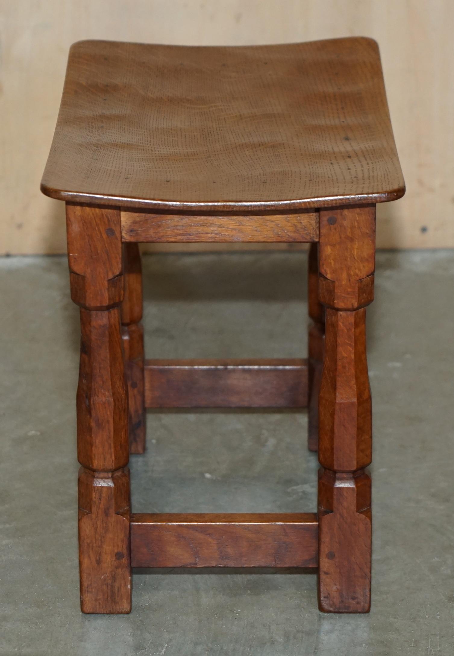 Mid-20th Century FiNE PAIR OF RTESTORED ORIGINAL 1930'S BURR OAK ROBERT MOUSEMAN THOMPSON STOOLS For Sale