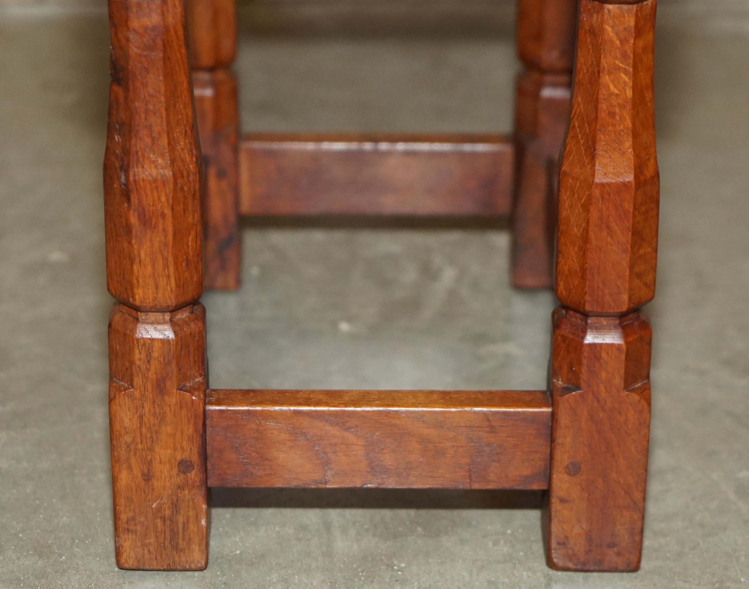 Oak FiNE PAIR OF RTESTORED ORIGINAL 1930'S BURR OAK ROBERT MOUSEMAN THOMPSON STOOLS For Sale