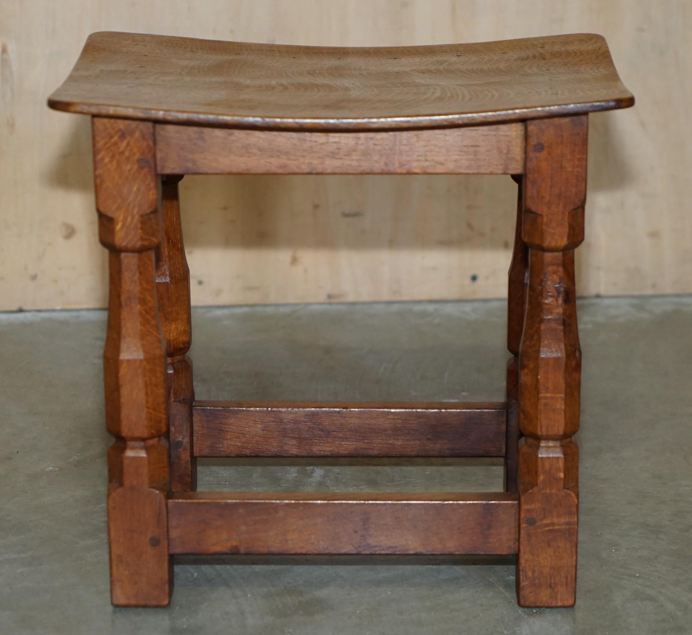 FiNE PAIR OF RTESTORED ORIGINAL 1930'S BURR OAK ROBERT MOUSEMAN THOMPSON STOOLS For Sale 1