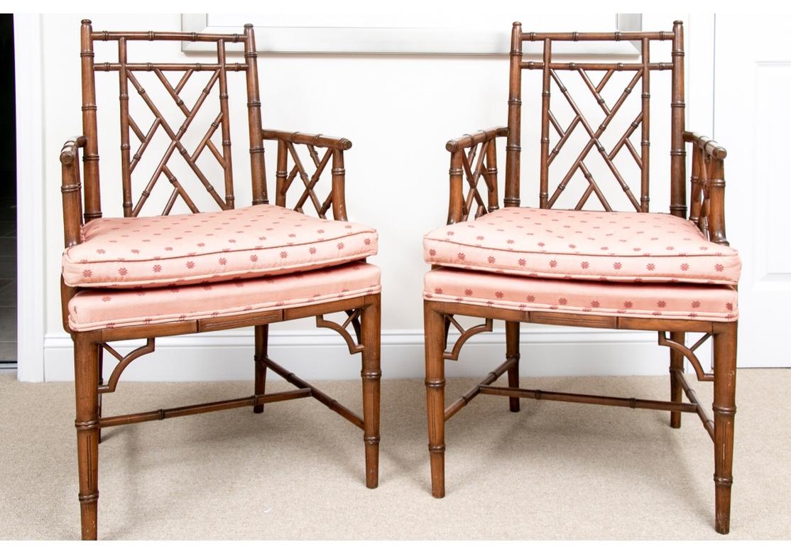 Fine Pair of Scully & Scully Faux Bamboo Arm Chairs In Good Condition In Bridgeport, CT