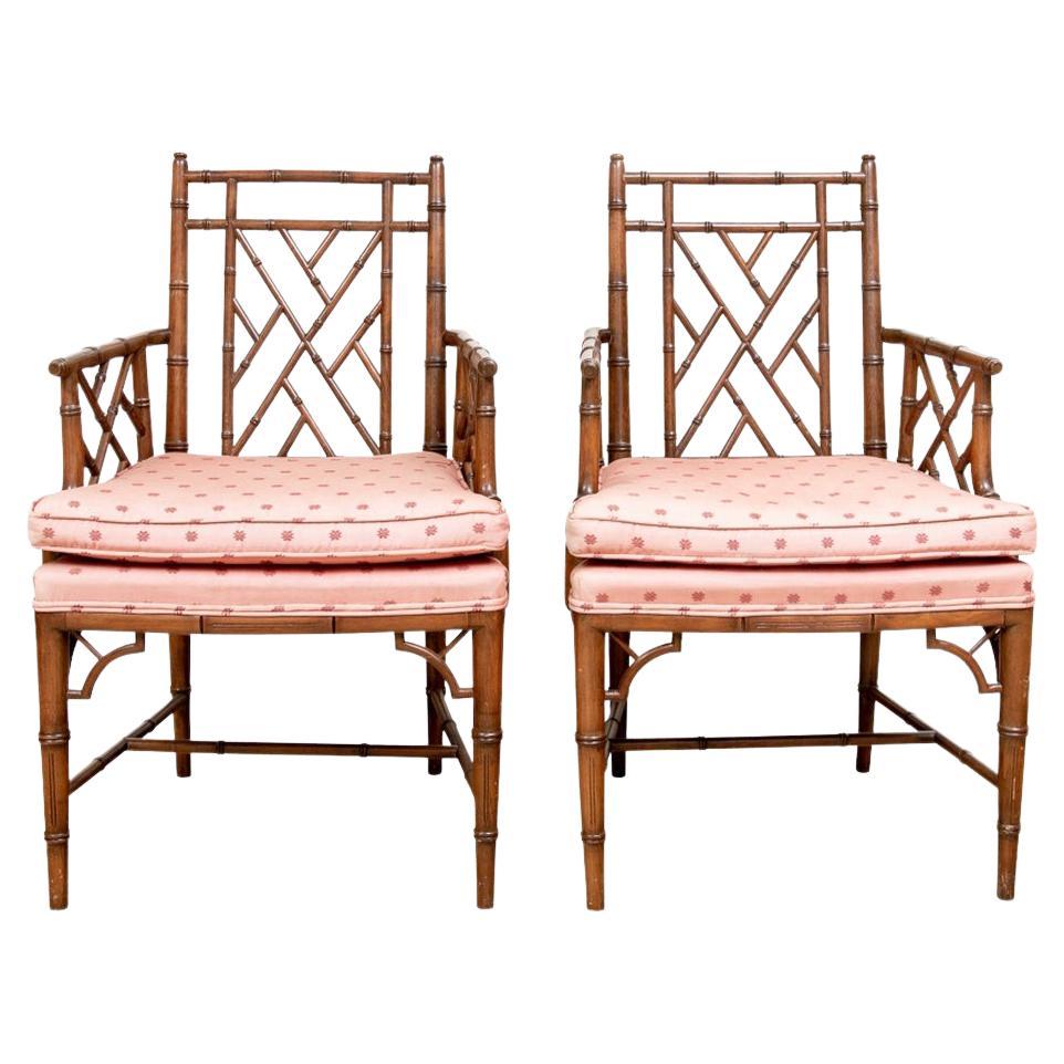 Fine Pair of Scully & Scully Faux Bamboo Arm Chairs