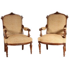 Fine Pair of Semi Antique Aesthetic Movement Style Arm Chairs