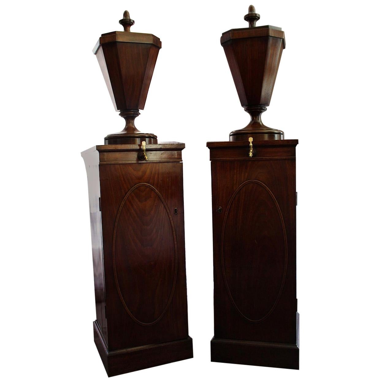 Fine Pair of Sheraton Style Pedestal Wine Cisterns, 19th Century