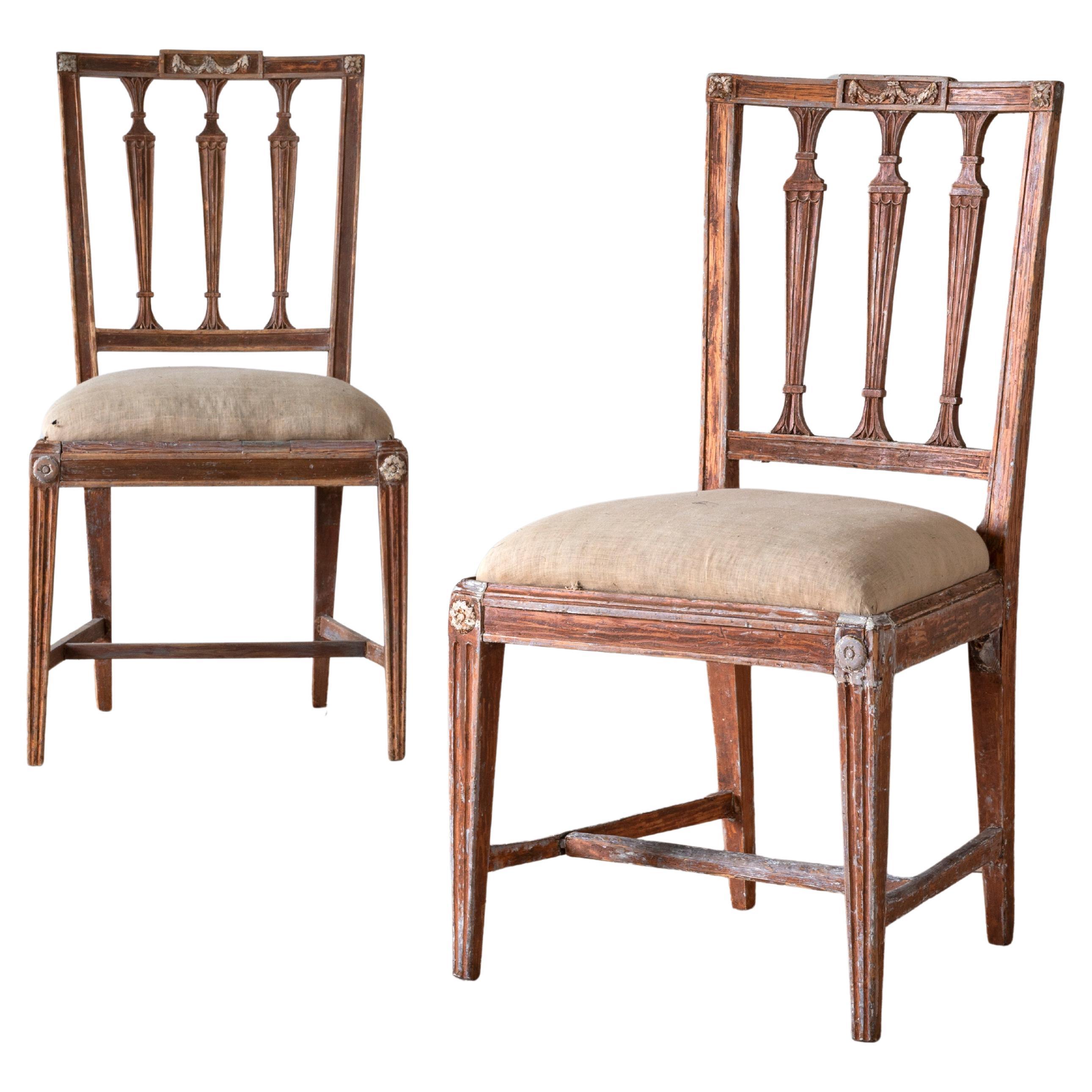 Fine Pair of Swedish 19th Century Gustavian Chairs  For Sale