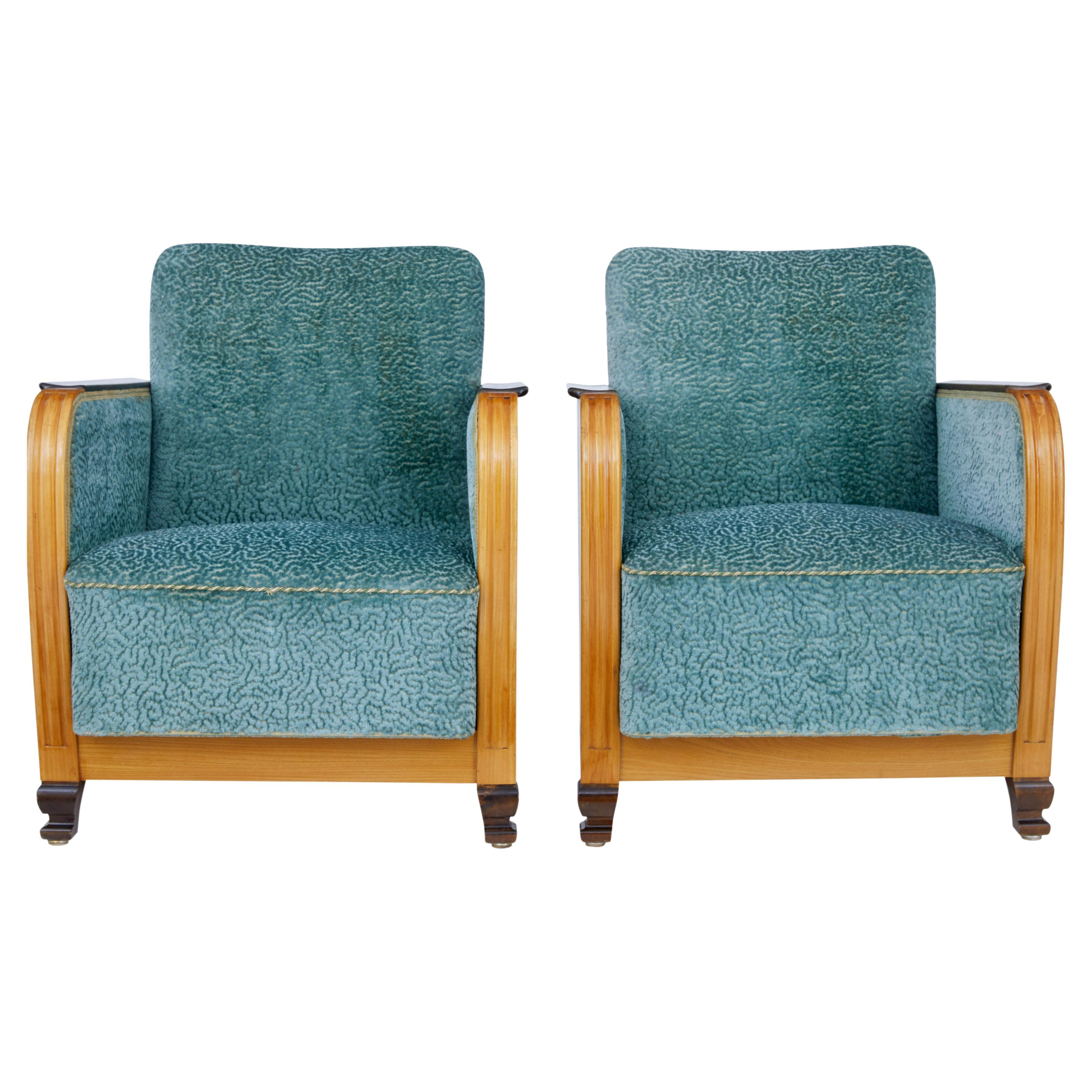 Fine pair of Swedish elm and birch armchairs For Sale