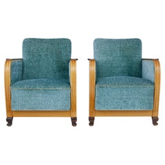Fine pair of Swedish mid Century elm and birch armchairs