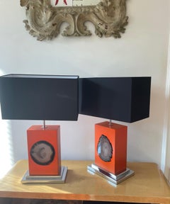 Paire de lampes de bureau en agate attribuées à la Maison Jansen France.