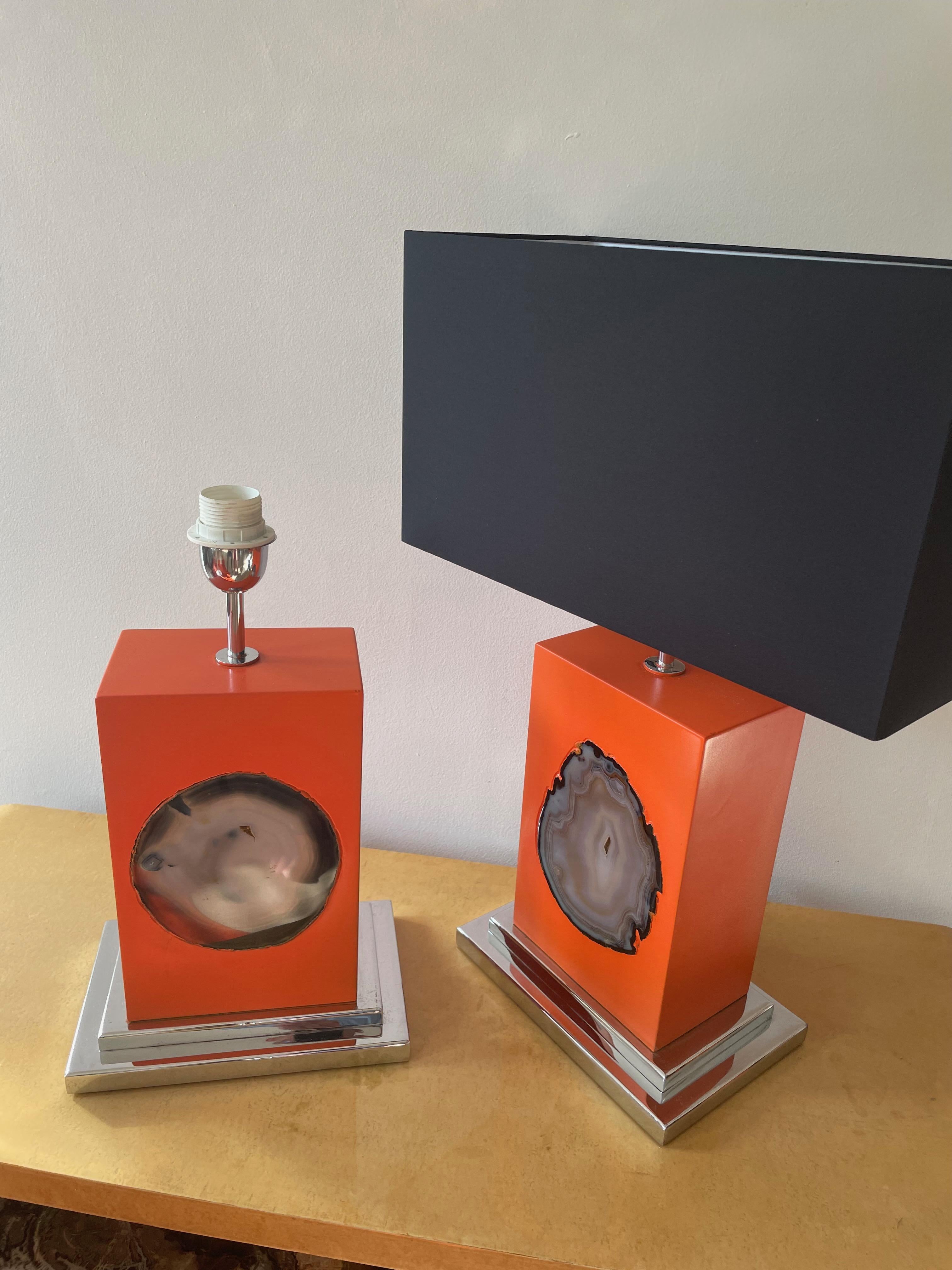 Fine Pair of Table Lamps Presenting an Agate Attributed to Maison Jansen France. In Excellent Condition For Sale In Brussels, BE