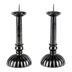 Fine Pair of Traditional Japanese Bronze Melon Base Candle Pricks