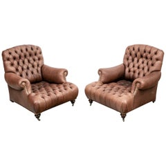 Fine Pair of Tufted Leather Lounge Chairs