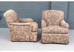 Fine Pair Of Upholstered Club Chairs On Casters
