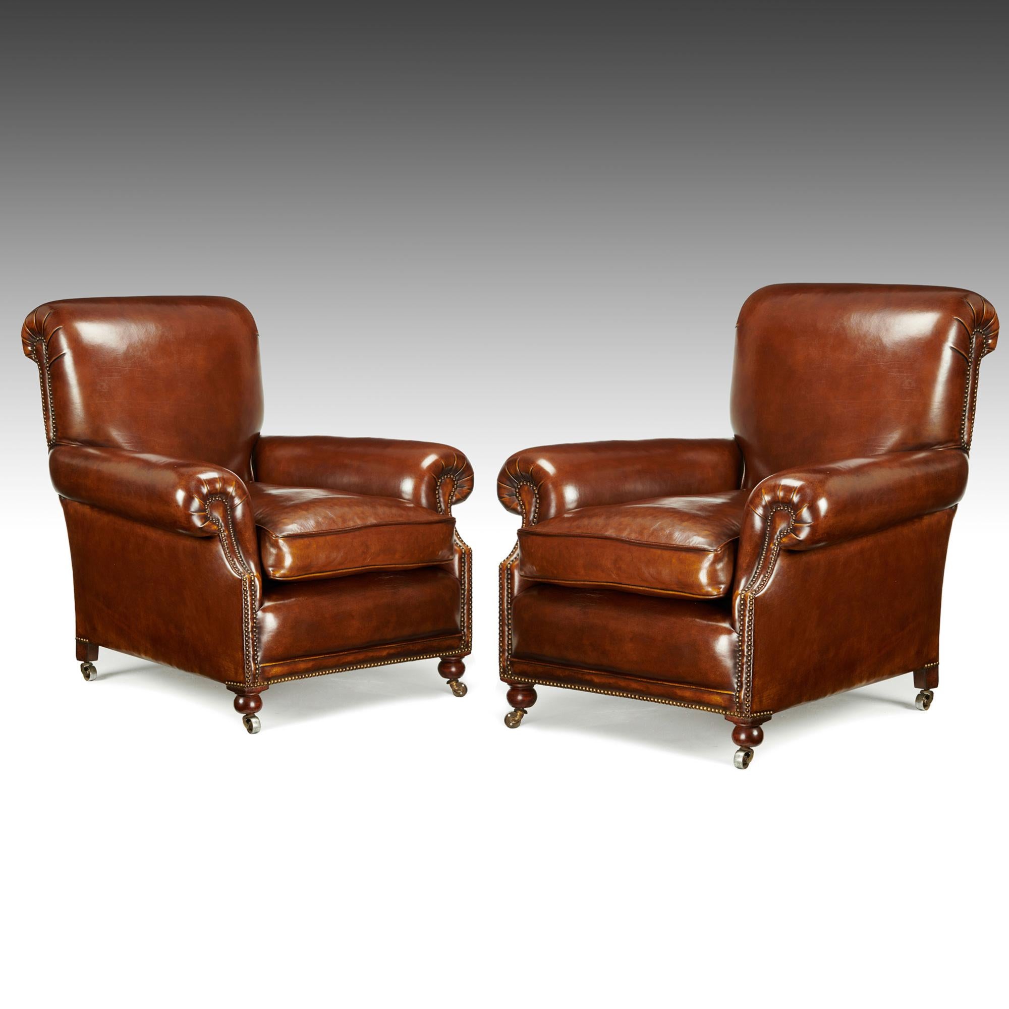 Fine Pair of Victorian Antique Leather Club Chairs 12