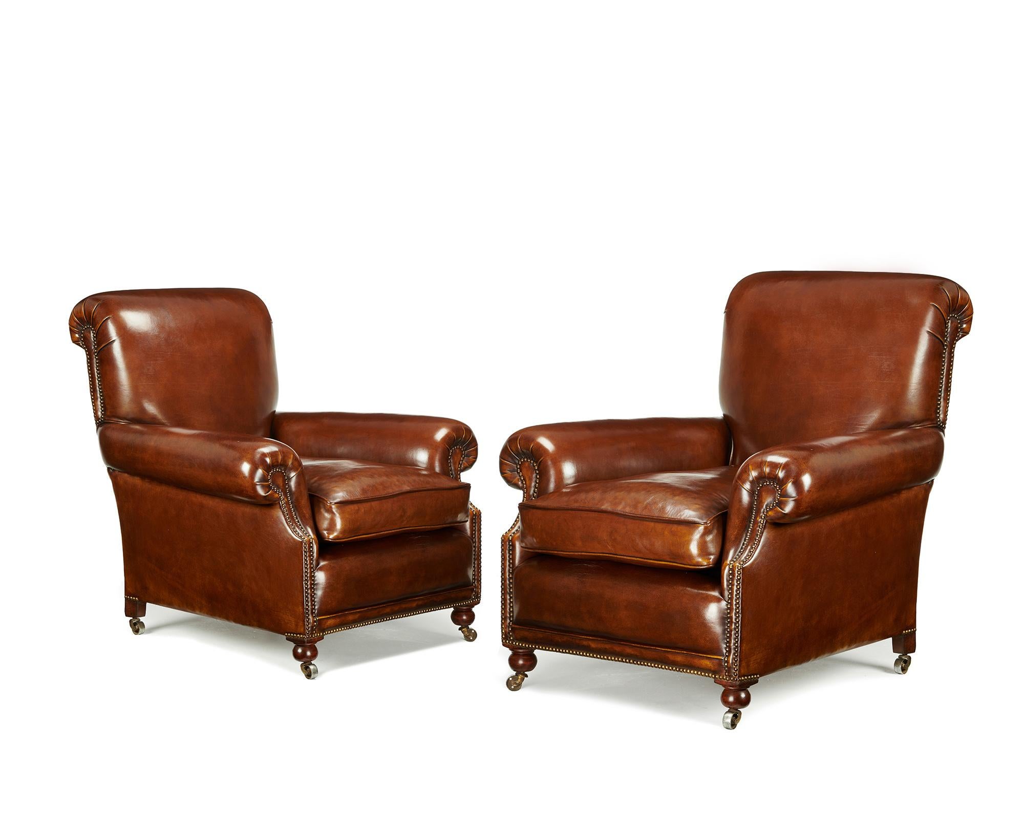 Fine Pair of Victorian Antique Leather Club Chairs 2