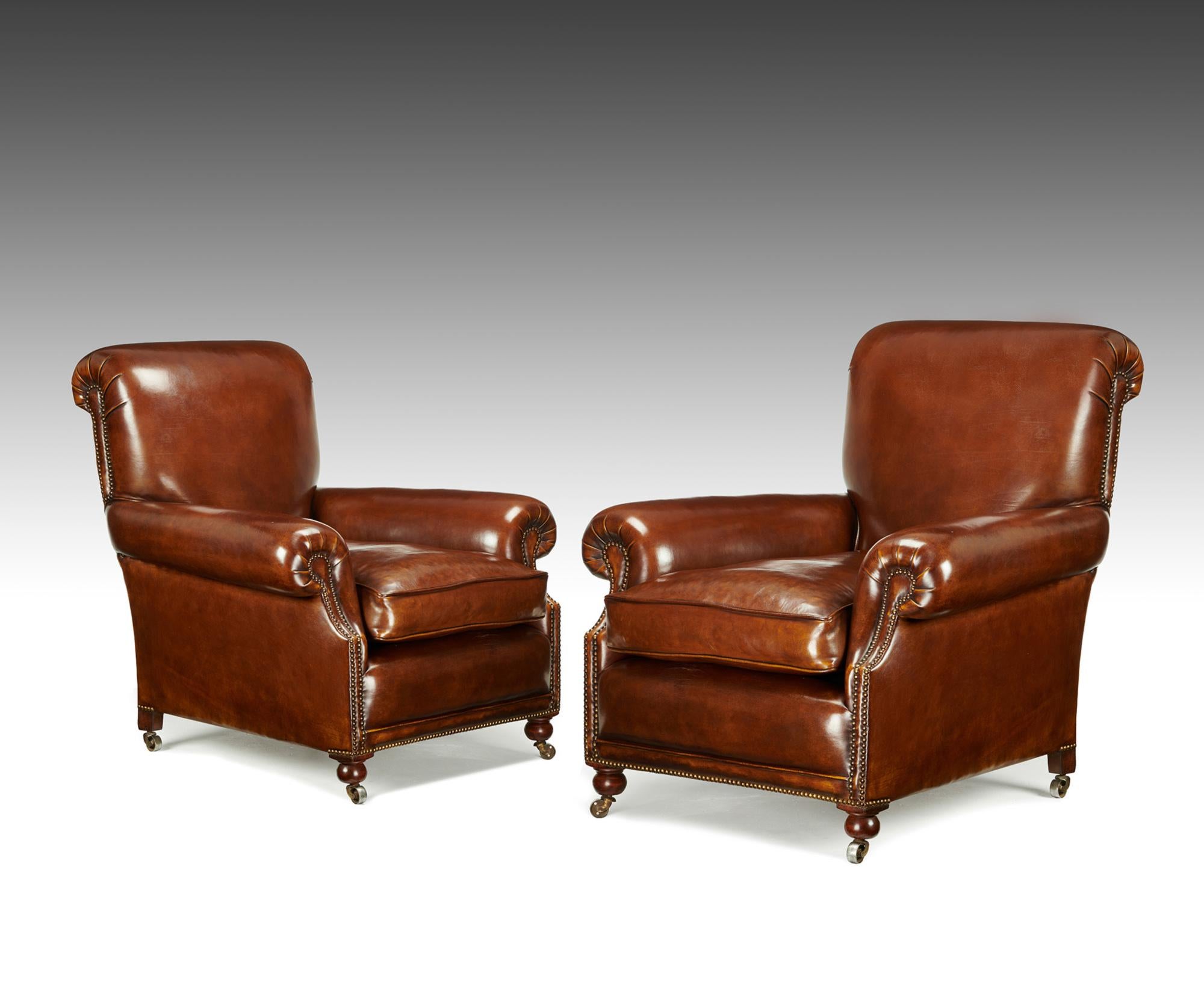 Fine Pair of Victorian Antique Leather Club Chairs 3