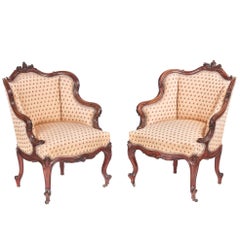 Fine Pair of Victorian Carved Rosewood Armchairs