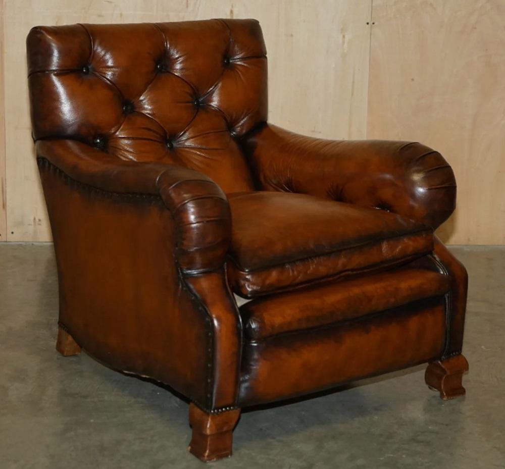 BEL PAIO DI POLTRONE VICTORIANE IN PELLE MARRONE DI CHESTERFIELD IN STILE Howard and Sons in vendita 9