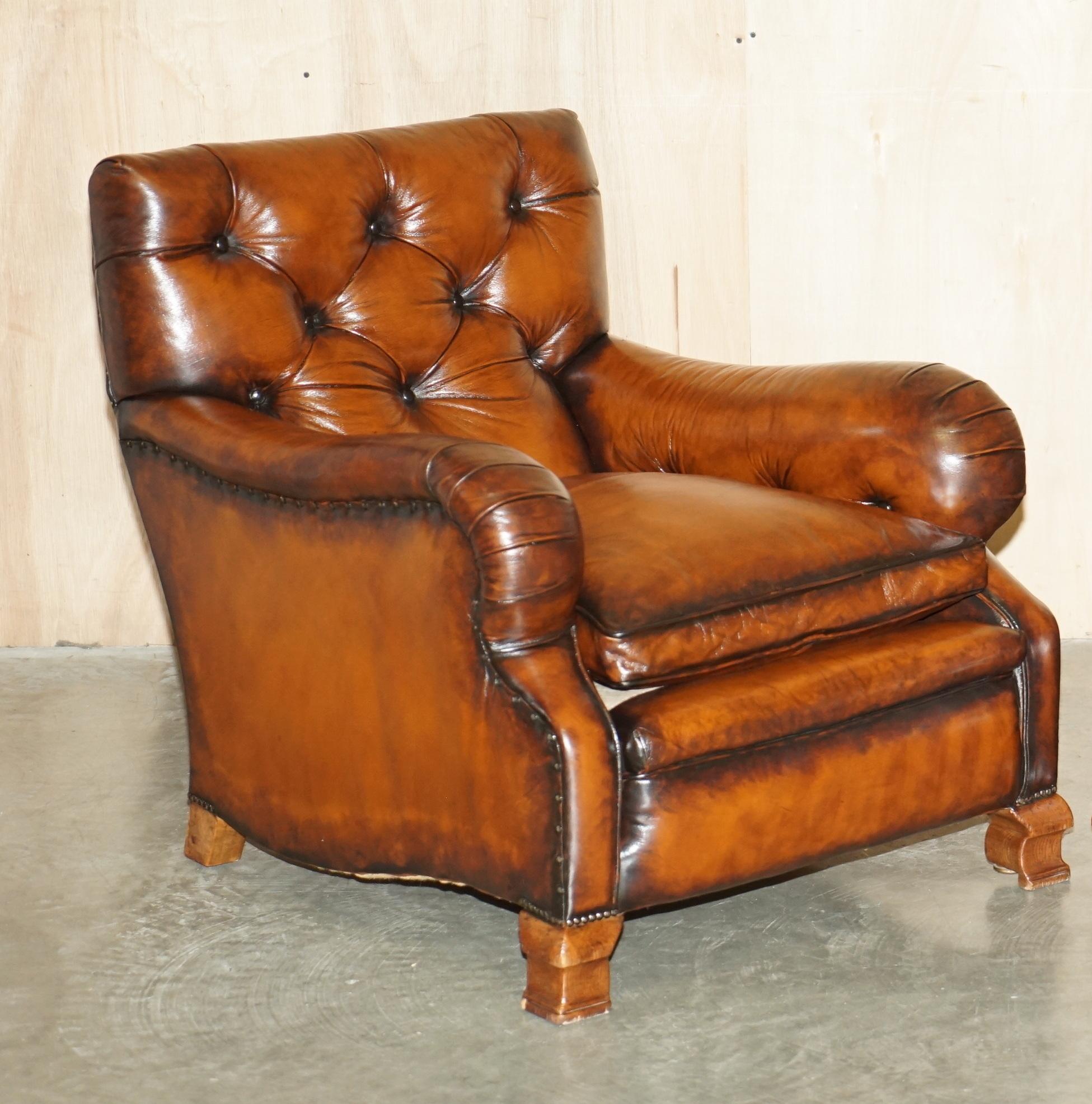 Royal House Antiques

Royal House Antiques is delighted to offer for sale this lovely pair of Victorian fully restored Chesterfield brown leather hand dyed armchairs made in the Howard & Son's style with curved drop arms

Please note the delivery