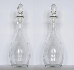 Fine Pair of Victorian Hand Blown Engraved Crystal Decanters, circa 1860-1870