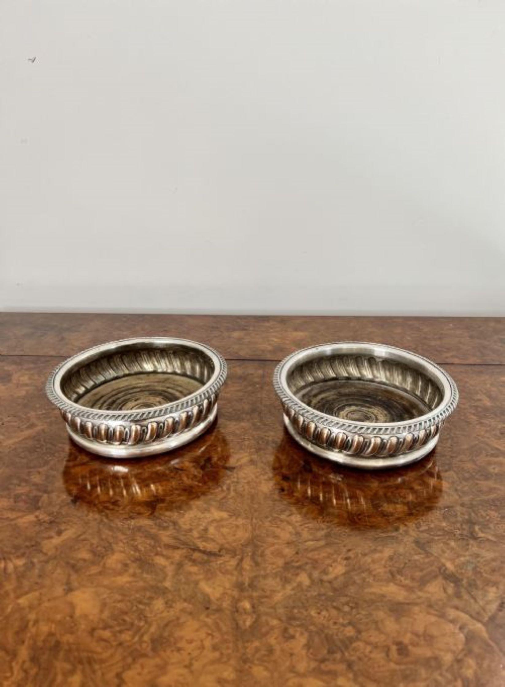 19th Century Fine pair of Victorian silver plated wine coasters For Sale