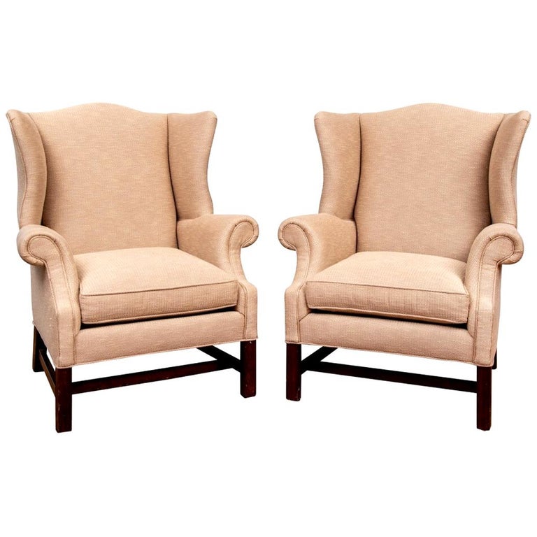 Fine Pair of Vintage Custom Wing Chairs For Sale at 1stDibs