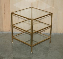 FINE PAIR OF VINTAGE GOLD LEAF PAINTED & GLASS THREE TiER ETAGERE SIDE TABLES