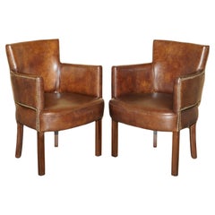 FINE PAIR OF ViNTAGE HALO HERITAGE BROWN LEATHER OCCASIONAL OR DINING CHAIRS