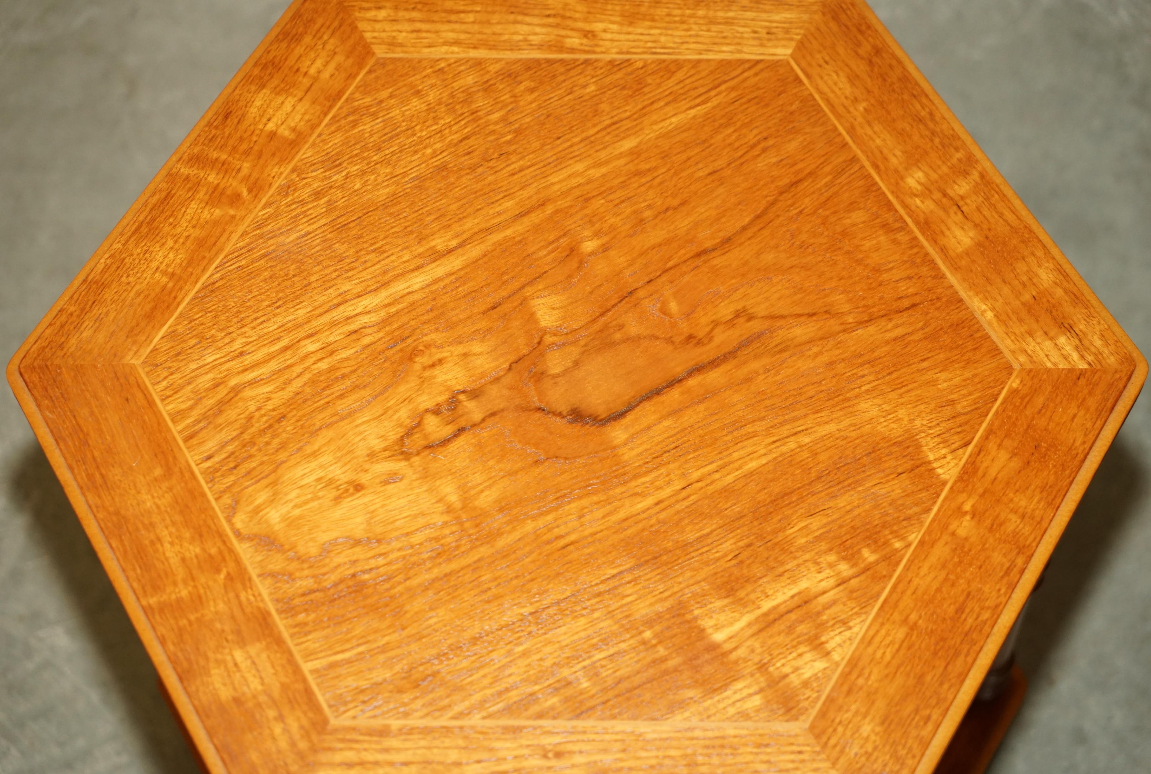 Hand-Crafted FINE PAIR OF VINTAGE HEXAGONAL SIDE END TABLES WITH CHIPPENDALE BAMBOO PILLARs For Sale