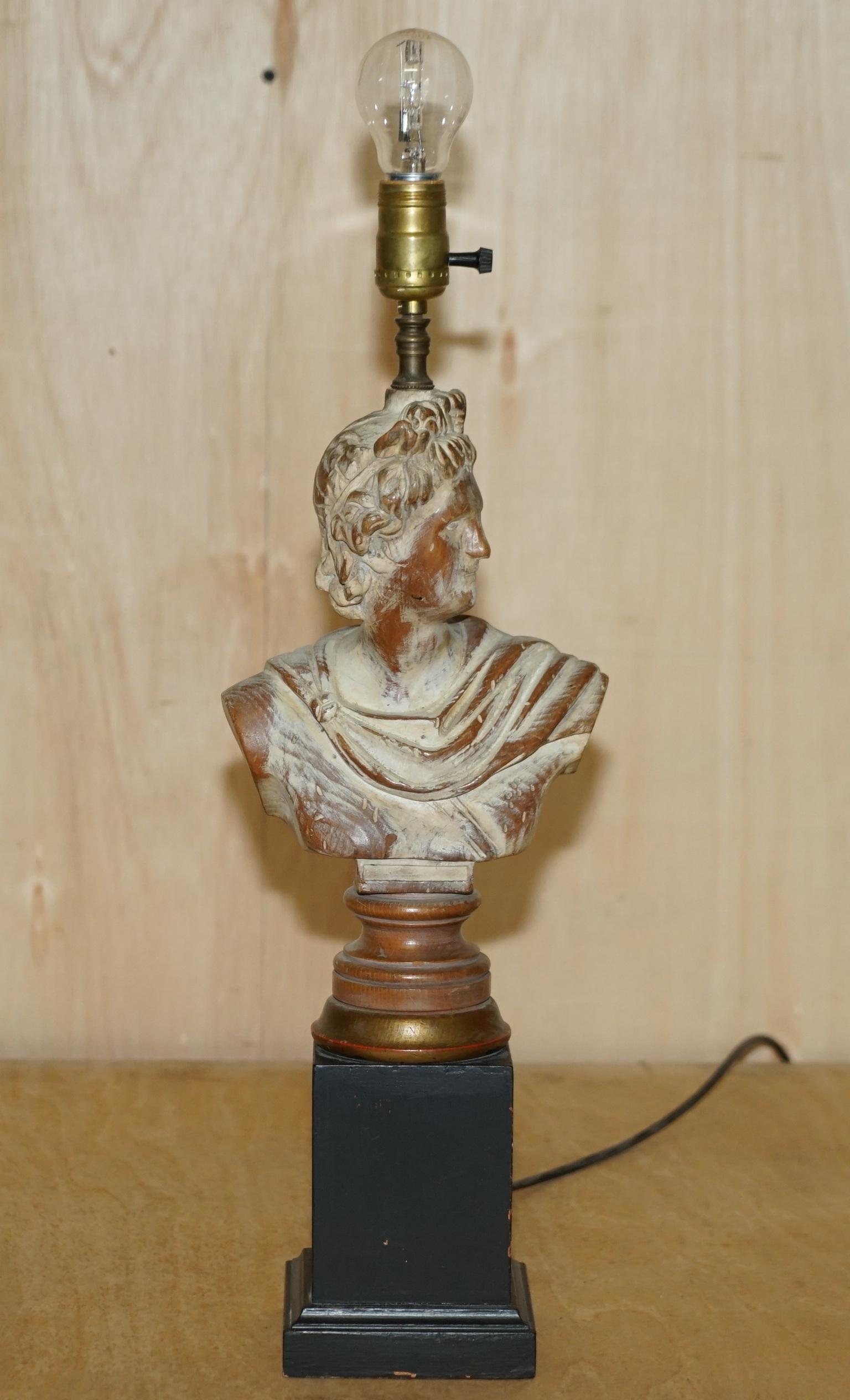 We are delighted to offer for sale this lovely pair of vintage hand carved Limed Oak French neoclassical table lamps of his & her’s busts

A very good looking and well made pair, they are hand carved in oak and have a limed finish

The look