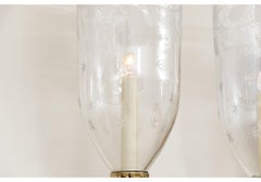 Fine Pair Of Vintage Nestle Twin Light Etched Brass And Glass Wall Sconces