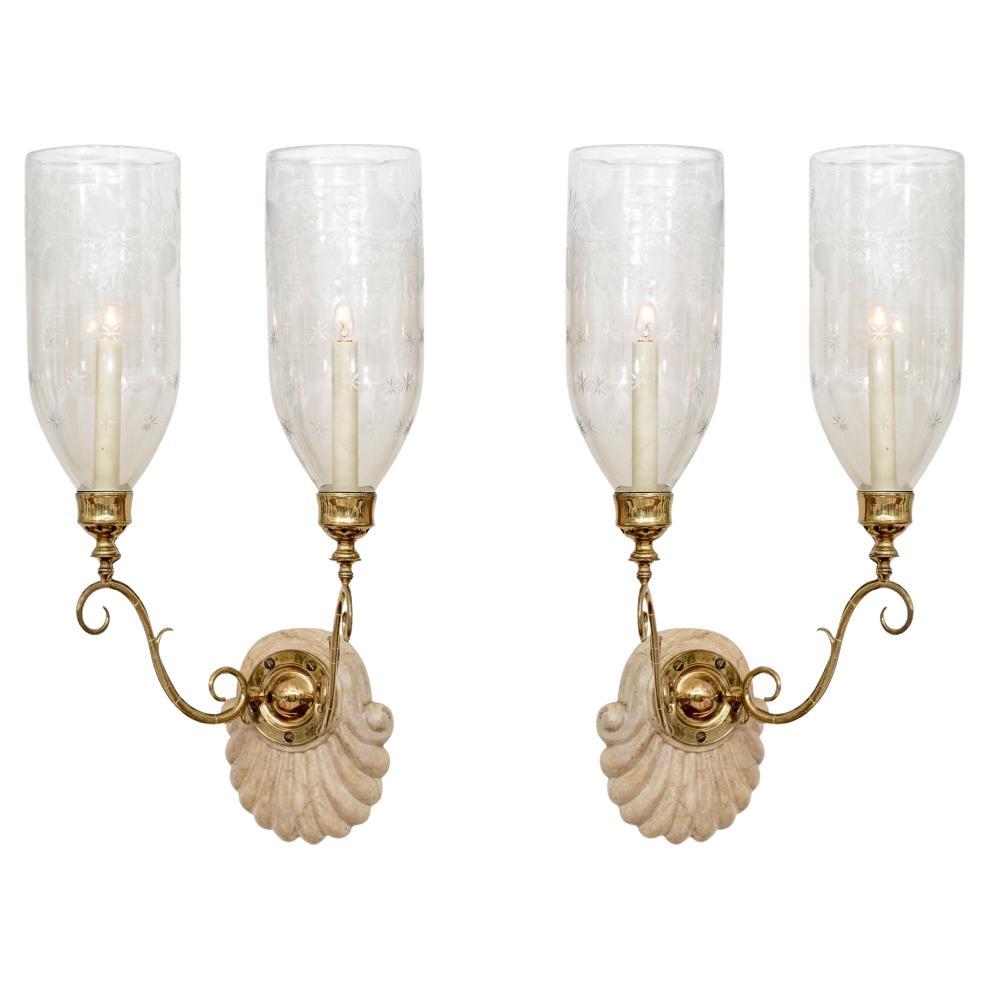 Bella coppia di Nestle Twin Light d
epoca in ottone acidato e vetro, lampade a parete