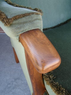 Fine Pair of Vintage Scandinavian Wingback Chairs with Exposed Walnut Detail
