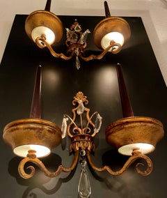 Fine Pair of Gilded Wall Lights Attributed to Baguès, France, 1940