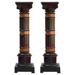 Raffinata coppia di colonne in legno, Italia, 1880 circa