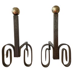 Fine Pair of Wrought-Iron Andirons Attributed to Gilbert Poillerat, France 1940