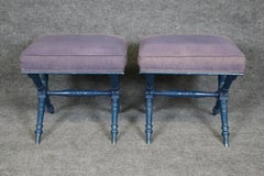 Fine Pair Paint Decorated French Regency Style X Benches Circa 1950s