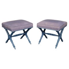 Fine Pair Paint Decorated French Regency Style X Benches Circa 1950s