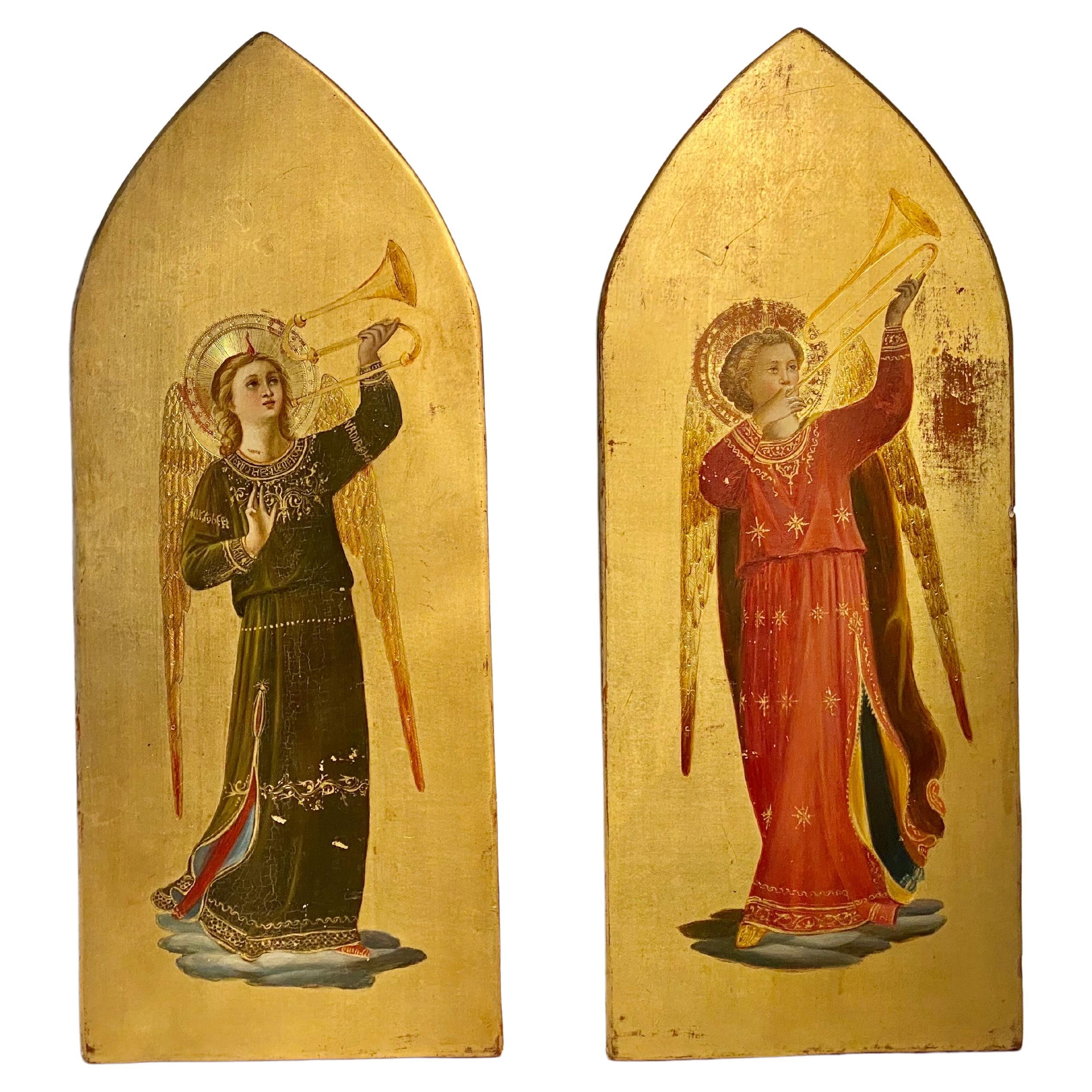 Fine Pair Painted Angel Panels After Fra Angelico, circa 19th Century For Sale 2