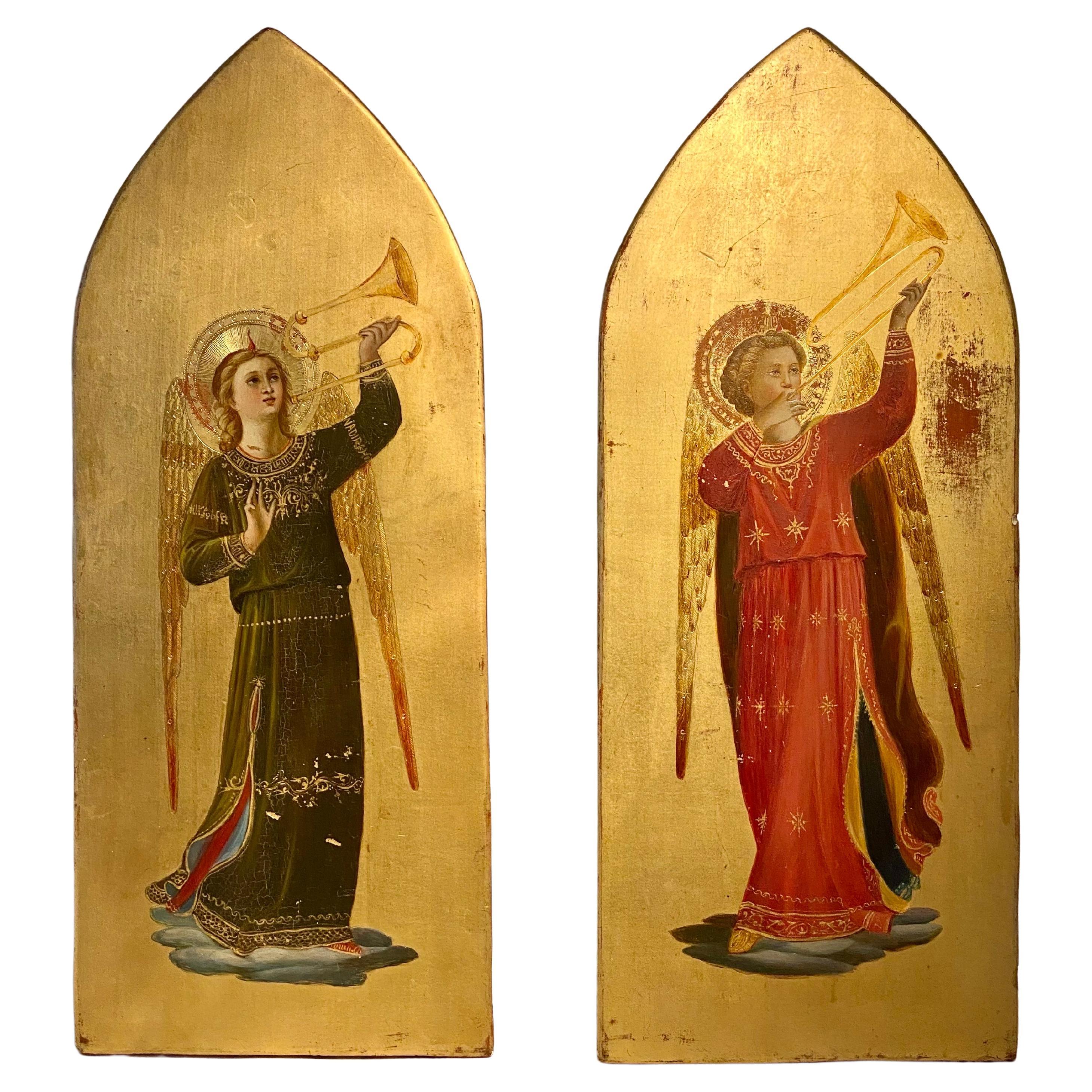 Fine Pair Painted Angel Panels After Fra Angelico, circa 19th Century For Sale 5