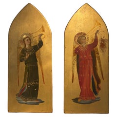 Fine Pair Painted Angel Panels After Fra Angelico, circa 19th Century