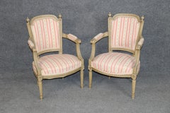 Fine Pair Quality Paint Decorated French 1920s Era Directoire Louis XVI Armchair